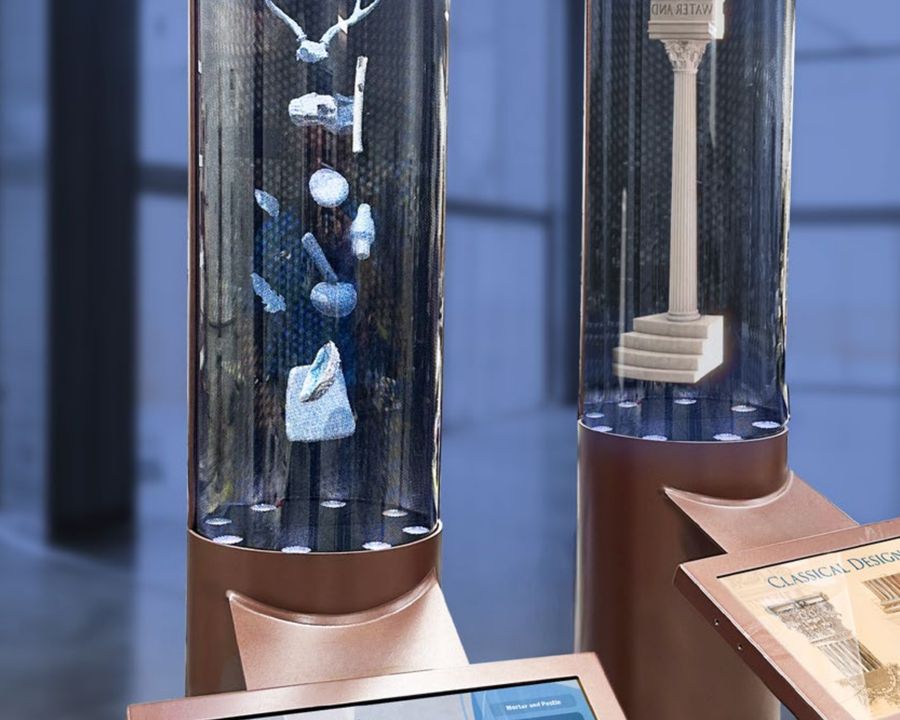 Holographic artifacts floating inside HoloTube columns